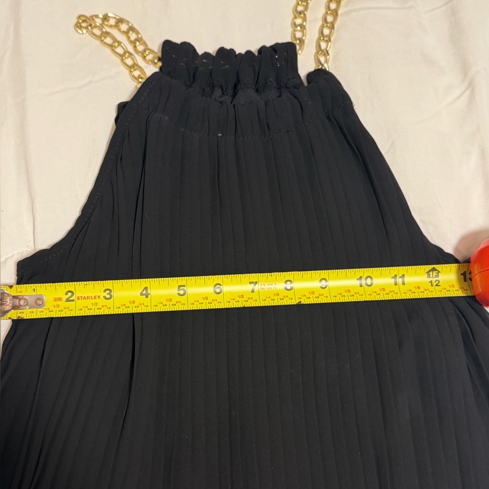 Rinascimento Made in Italy Pleated Gold Chain Halter Ruffled Mini Dress Small - Picture 5 of 5